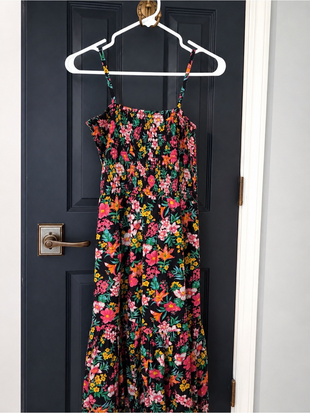 J. Crew Floral Midi Dress - Black with Pink & Green Floral